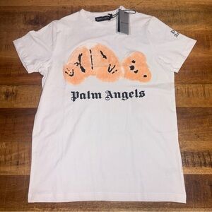 Palm Angels White Short sleeve Tee Ripped Teddy Bear Head T Shirt Sz Small